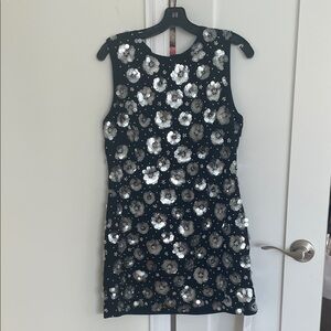 Milly Black Mini Dress with Silver Floral Accents